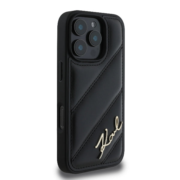 Hülle für Apple iPhone 16 Pro Max, Karl Lagerfeld, Diagonal Quilted Script, Schwarz