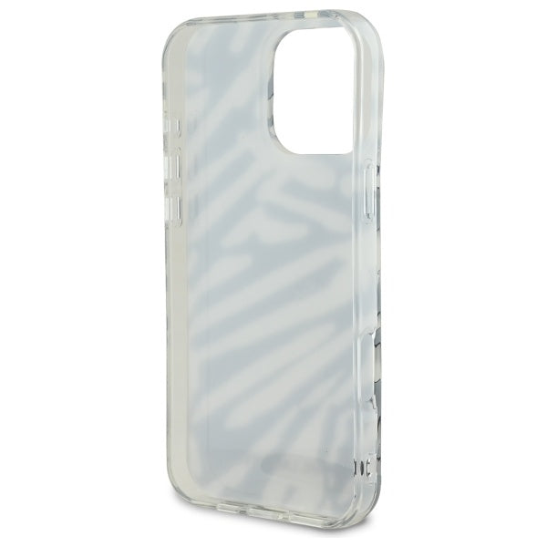 Hülle für Apple iPhone 16 Pro Max, Karl Lagerfeld, IML Luxury Zebra Muster mit Trageriemen, Schwarz