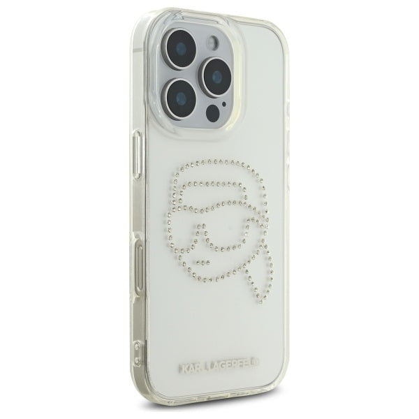 Hülle für Apple iPhone 16 Pro Max, Karl Lagerfeld, IML Rhinestones Karl's Head, Transparent