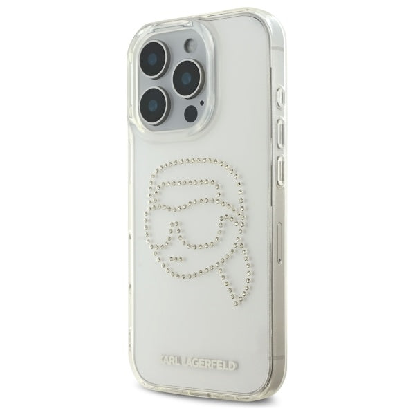 Hülle für Apple iPhone 16 Pro Max, Karl Lagerfeld, IML Rhinestones Karl's Head, Transparent