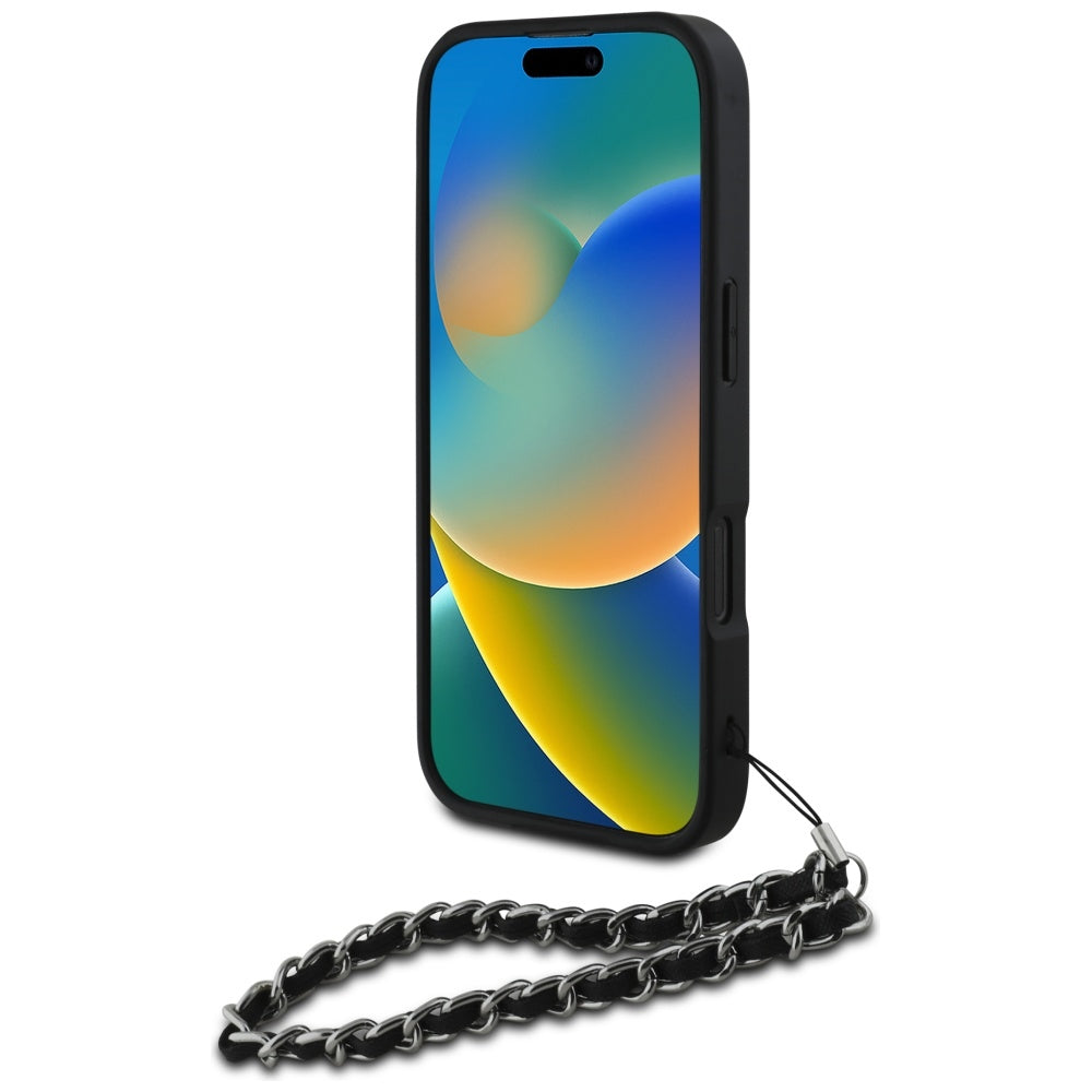 Hülle für Apple iPhone 16 Pro Max, Karl Lagerfeld, Saffiano Crystals & Charm, Schwarz