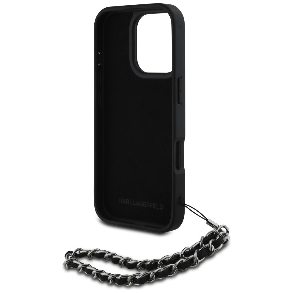 Hülle für Apple iPhone 16 Pro Max, Karl Lagerfeld, Saffiano Crystals & Charm, Schwarz