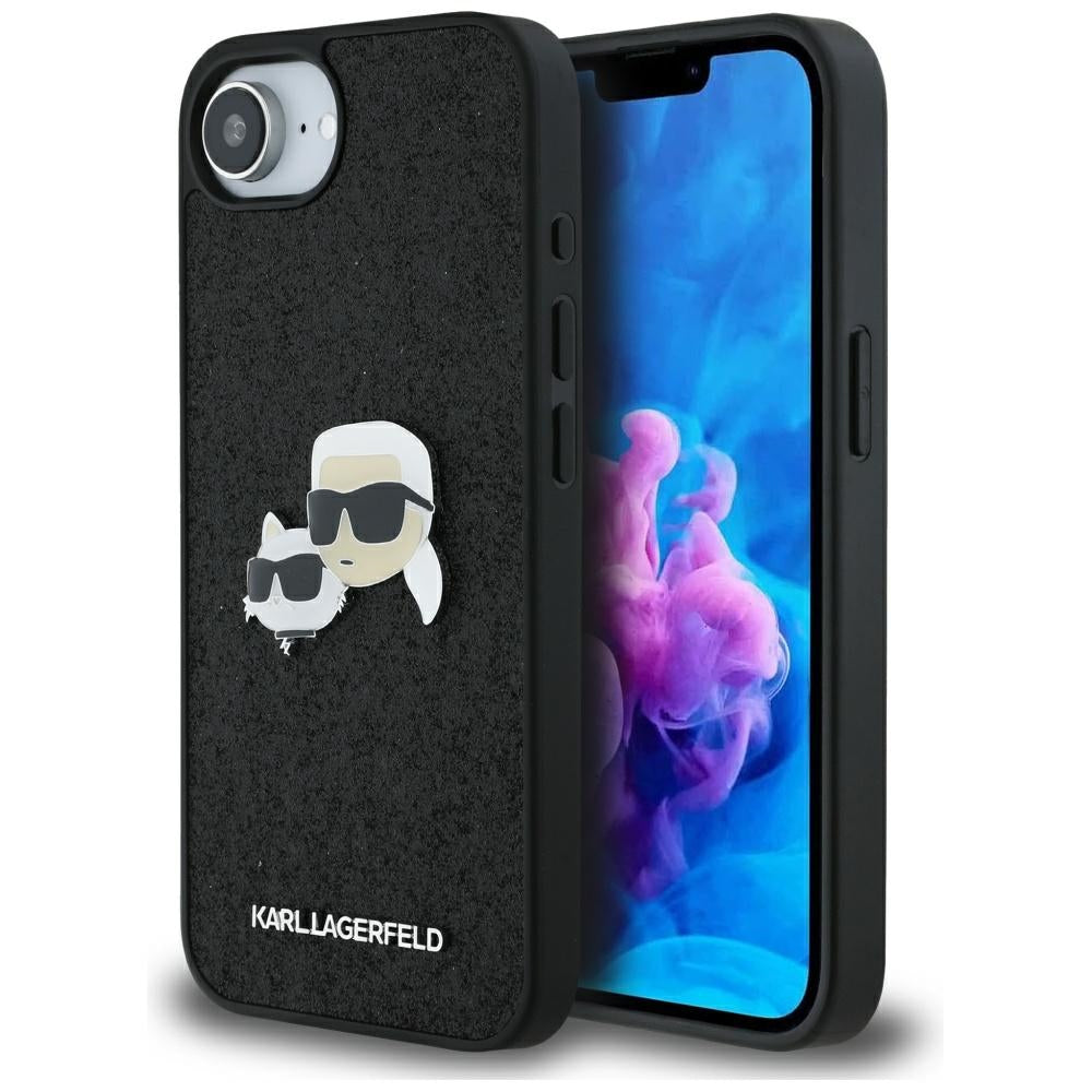 Hülle für Apple iPhone 17e / 16e, Karl Lagerfeld, Glitter Fixed Karl & Choupette's Heads, Schwarz