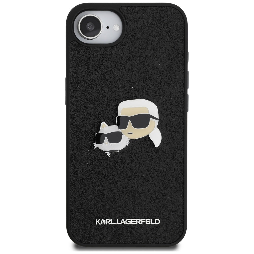 Hülle für Apple iPhone 17e / 16e, Karl Lagerfeld, Glitter Fixed Karl & Choupette's Heads, Schwarz