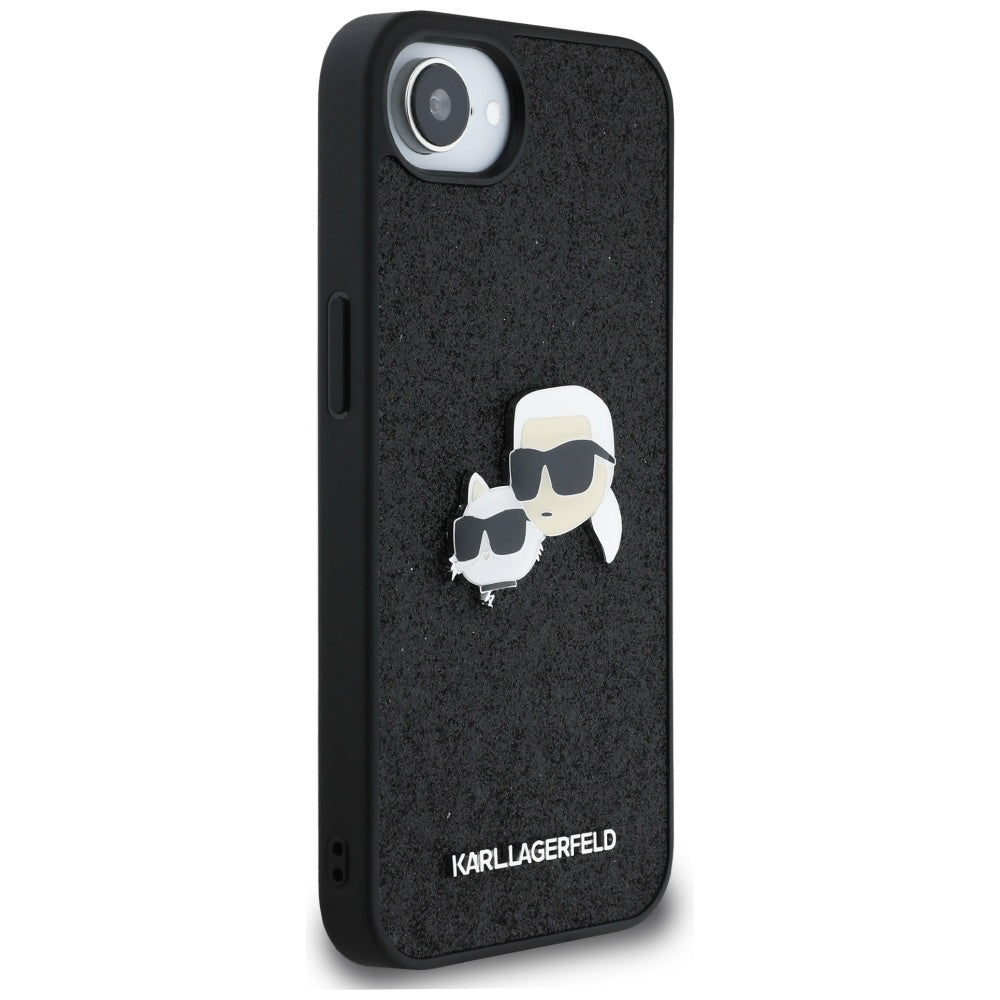 Hülle für Apple iPhone 17e / 16e, Karl Lagerfeld, Glitter Fixed Karl & Choupette's Heads, Schwarz