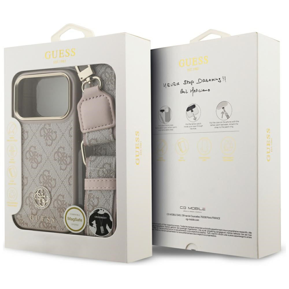 Hülle für Apple iPhone 17 Pro, Guess, 4G Strass Logo und Big Strap, Rosa