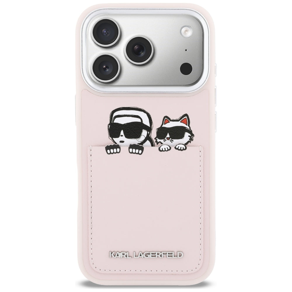 Hülle für Apple iPhone 17 Pro, Karl Lagerfeld, Karl & Choupette Print mit Tasche, Rosa