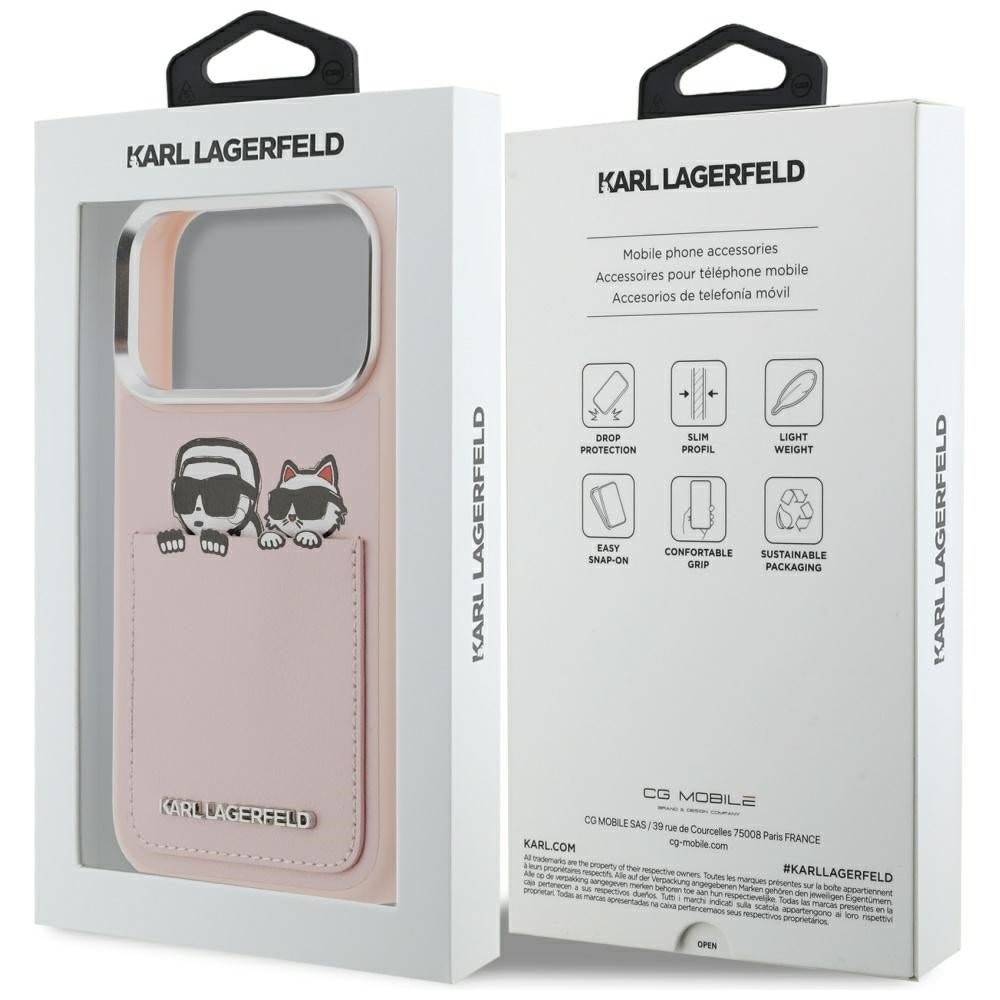 Hülle für Apple iPhone 17 Pro, Karl Lagerfeld, Karl & Choupette Print mit Tasche, Rosa