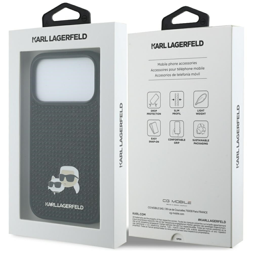 Hülle für Apple iPhone 17 Pro, Karl Lagerfeld, Rhinestone Karl & Choupette Pins, Schwarz