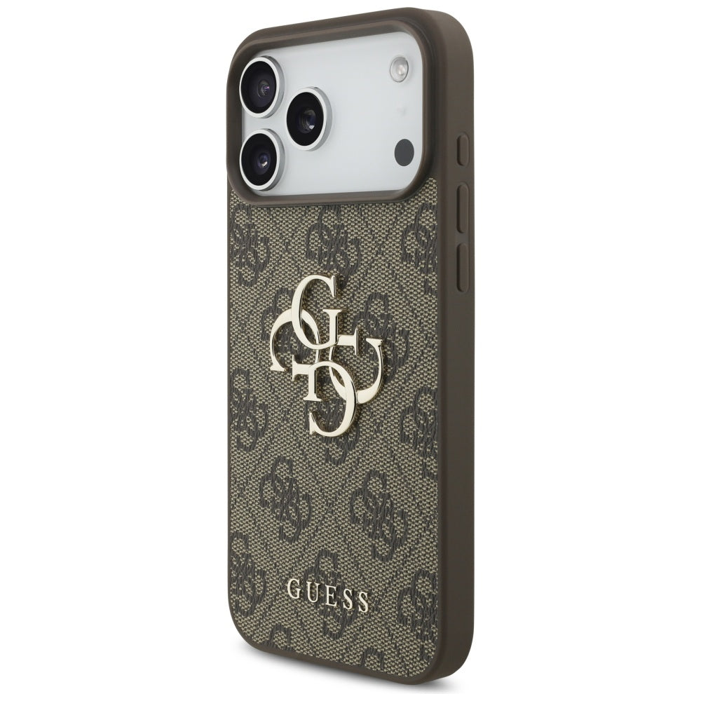 Hülle für Apple iPhone 17 Pro Max, Guess, 4G Classic Logo mit Perlenband, Braun