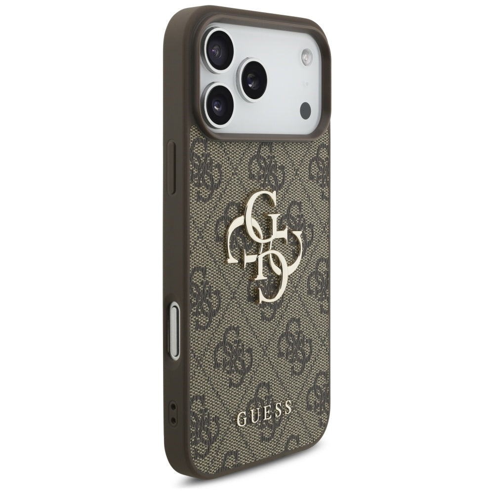 Hülle für Apple iPhone 17 Pro Max, Guess, 4G Classic Logo mit Perlenband, Braun