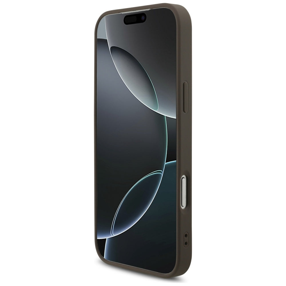 Hülle für Apple iPhone 17 Pro Max, Guess, 4G Classic Logo mit Perlenband, Braun
