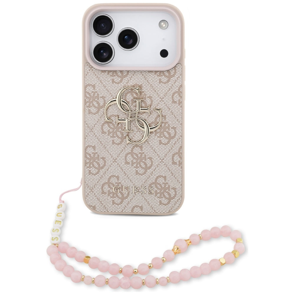 Hülle für Apple iPhone 17 Pro Max, Guess, 4G Classic Logo mit Trageriemen, Rosa