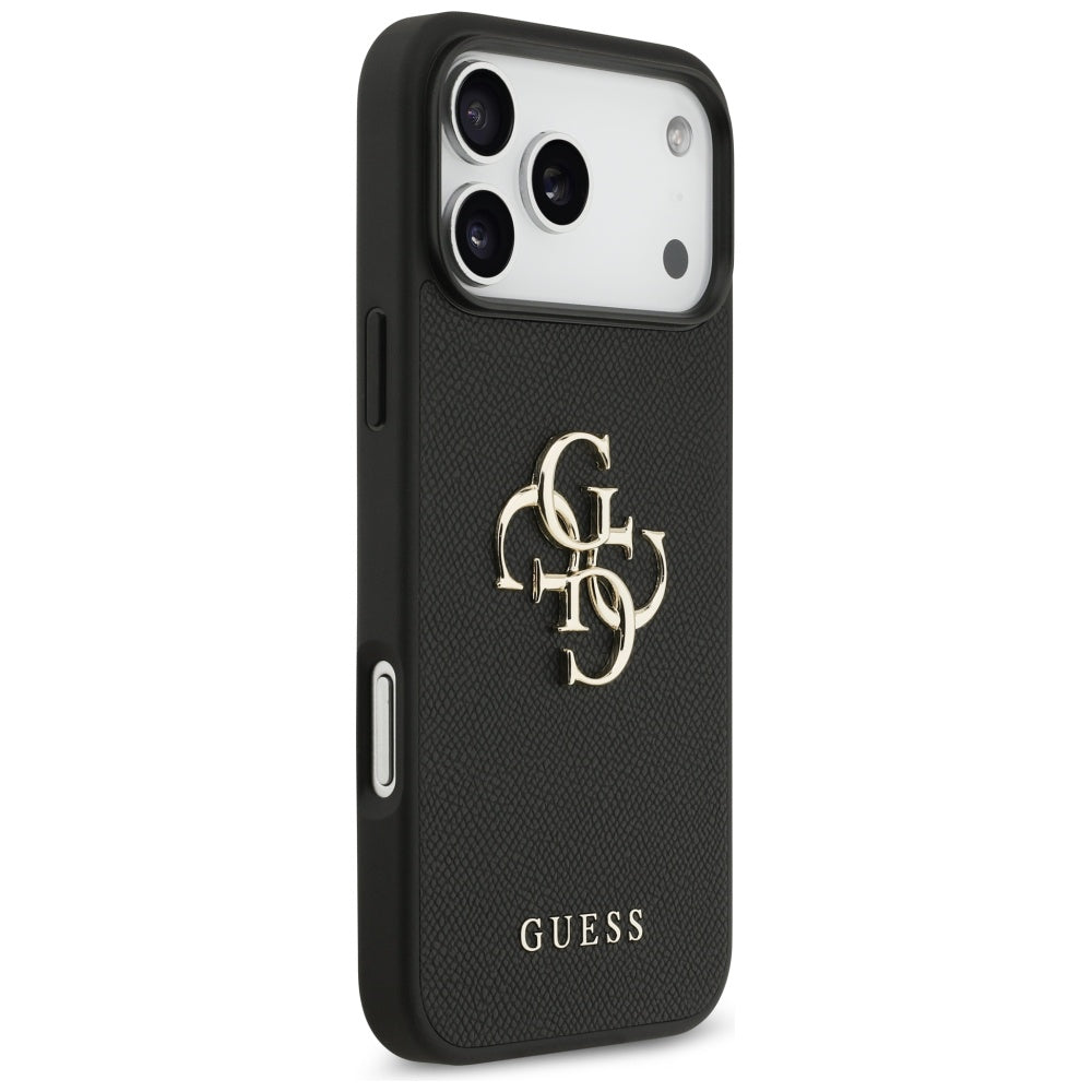 Hülle für Apple iPhone 17 Pro Max, Guess, 4G Grained Big and Classic Logo, Schwarz