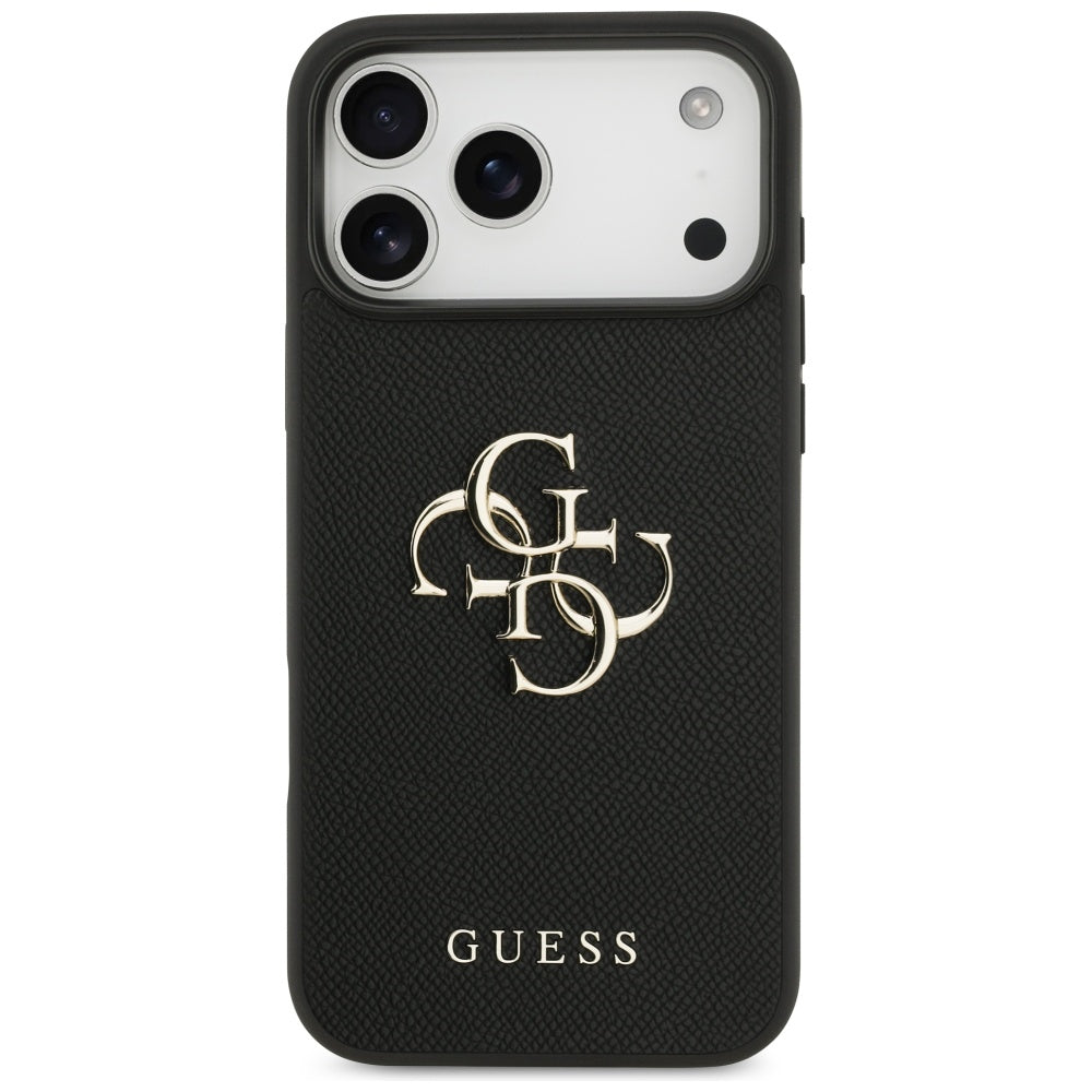 Hülle für Apple iPhone 17 Pro Max, Guess, 4G Grained Big and Classic Logo, Schwarz
