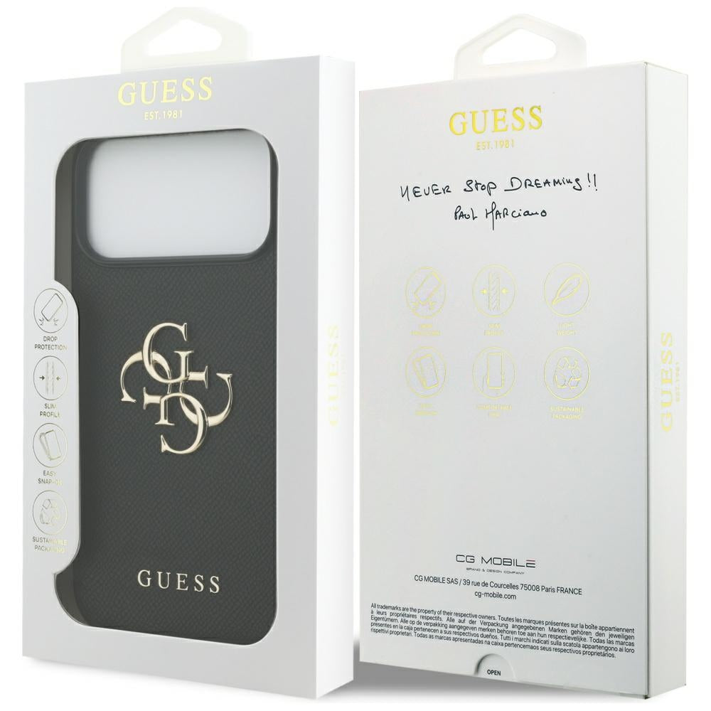 Hülle für Apple iPhone 17 Pro Max, Guess, 4G Grained Big and Classic Logo, Schwarz
