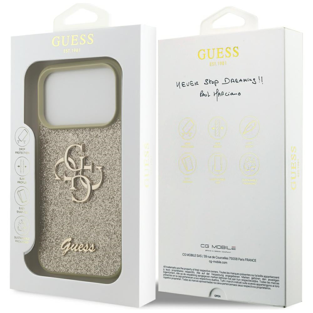 Case for Apple iPhone 17 Pro Max, Guess, Fixed Glitter Big 4G, Gold