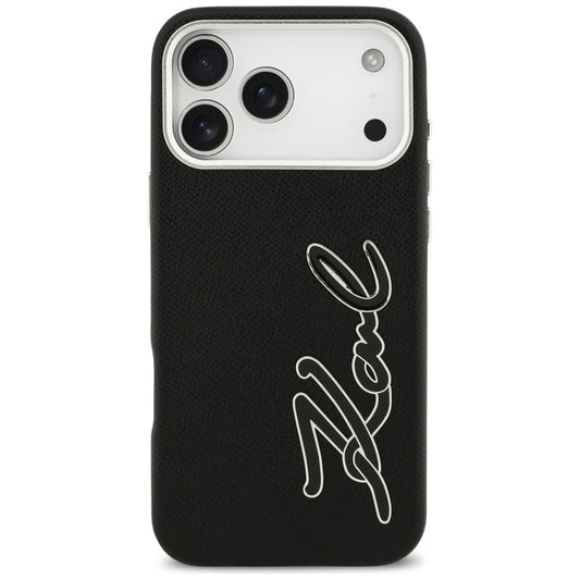Hülle für Apple iPhone 17 Pro Max, Karl Lagerfeld, FW Grained Signature Logo, Schwarz