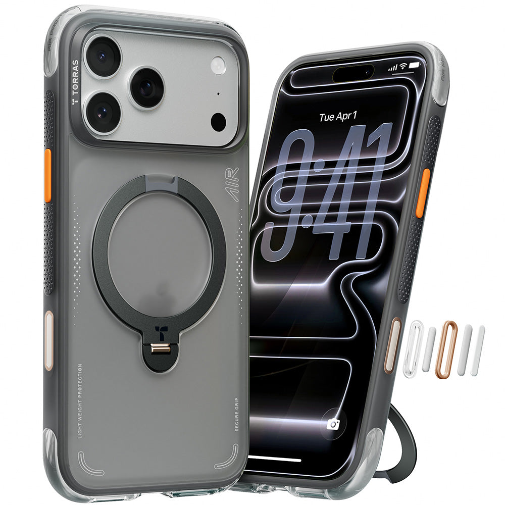 MagSafe Case for Apple iPhone 17 Pro Max, Torras, Ostand Spin Air, Gray