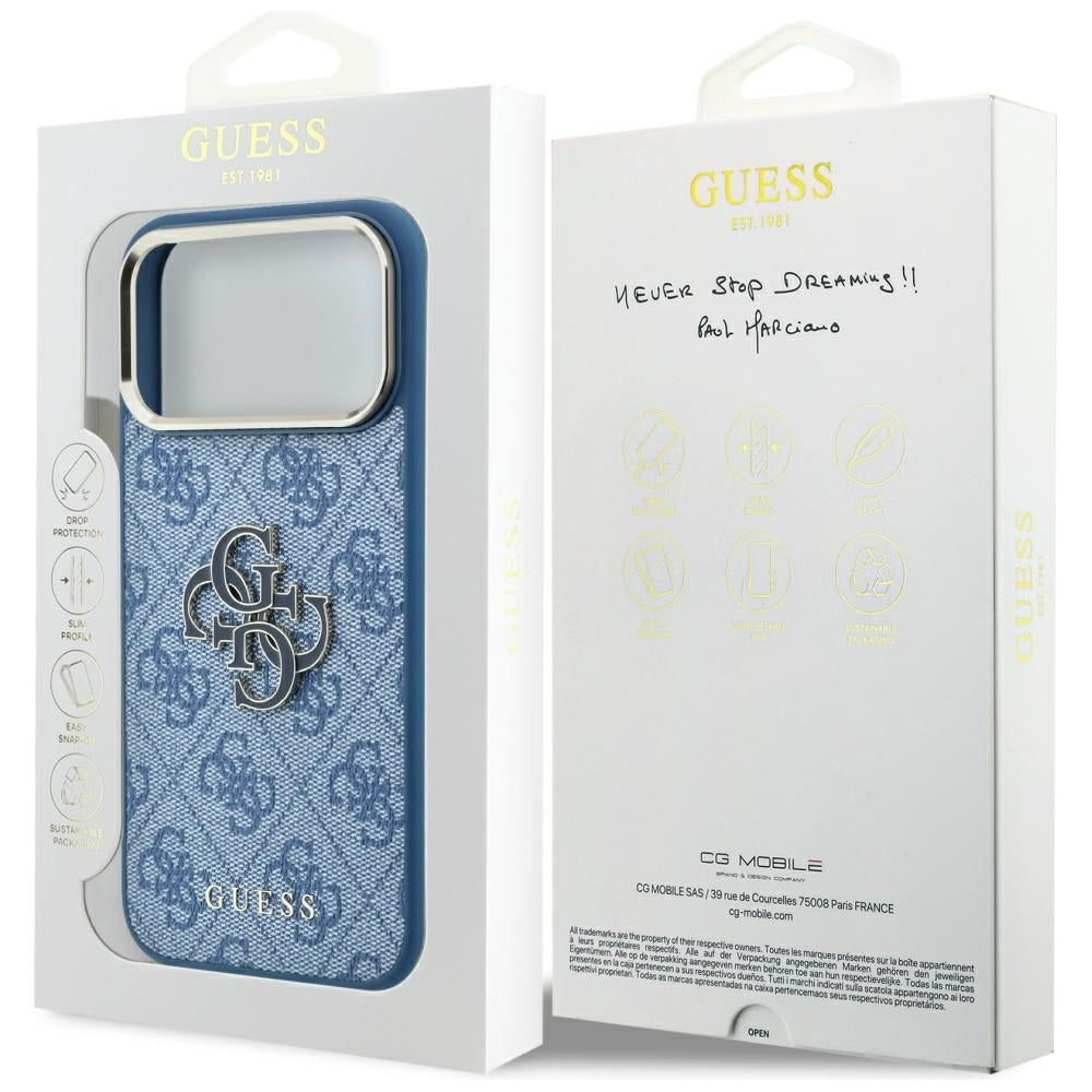 Hülle für Apple iPhone 18 Pro / 17 Pro, Guess, 4G Big Resin Logo, Blau
