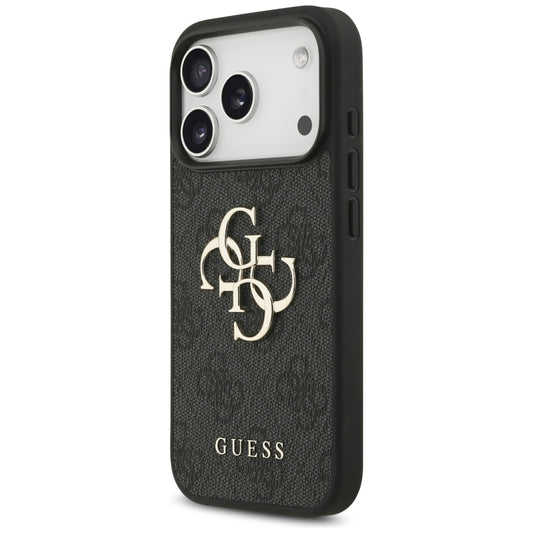 Hülle für Apple iPhone 18 Pro / 17 Pro, Guess, 4G Classic Logo mit Riemen, Schwarz