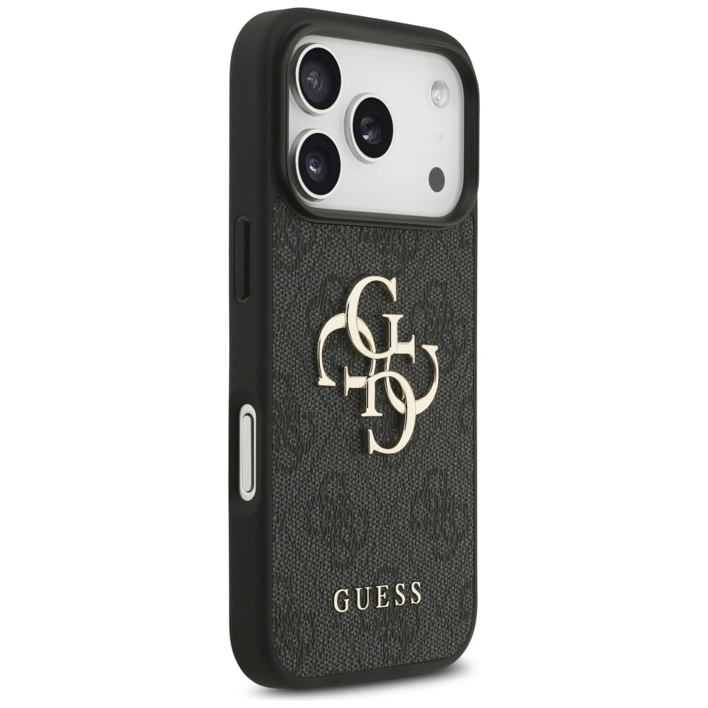 Hülle für Apple iPhone 18 Pro / 17 Pro, Guess, 4G Classic Logo mit Riemen, Schwarz