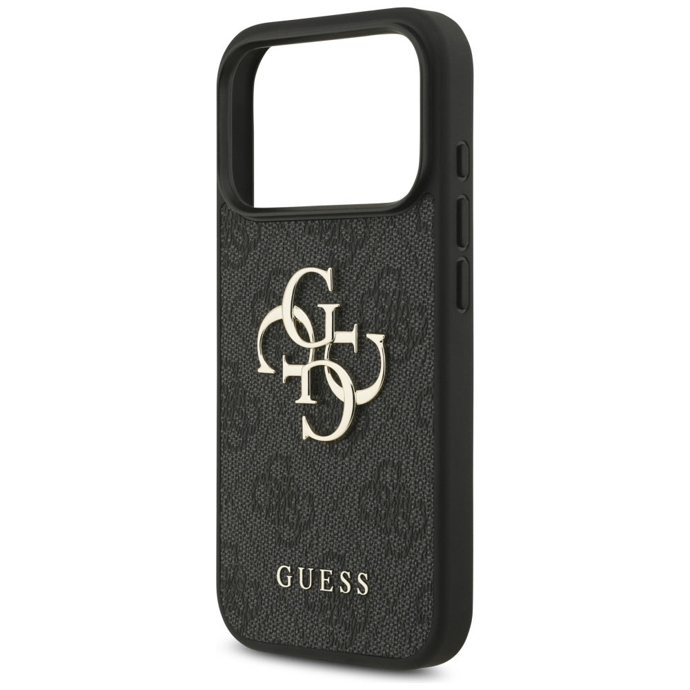Hülle für Apple iPhone 18 Pro / 17 Pro, Guess, 4G Classic Logo mit Riemen, Schwarz