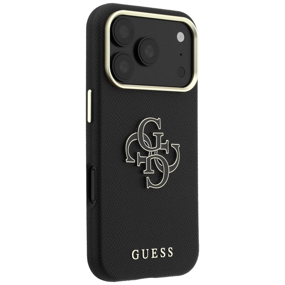 Hülle für Apple iPhone 18 Pro / 17 Pro, Guess, Geprägtes großes Harzlogo, Schwarz