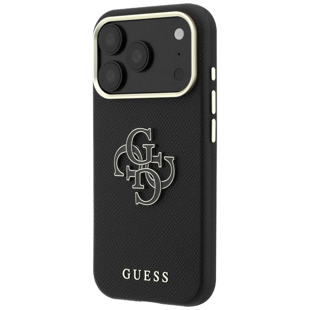 Hülle für Apple iPhone 18 Pro / 17 Pro, Guess, Geprägtes großes Harzlogo, Schwarz