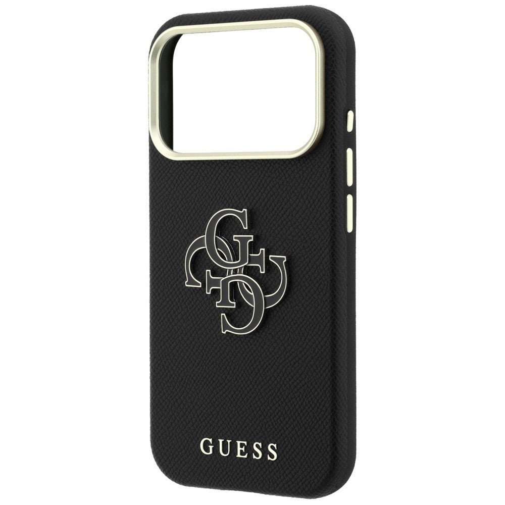 Hülle für Apple iPhone 18 Pro / 17 Pro, Guess, Geprägtes großes Harzlogo, Schwarz