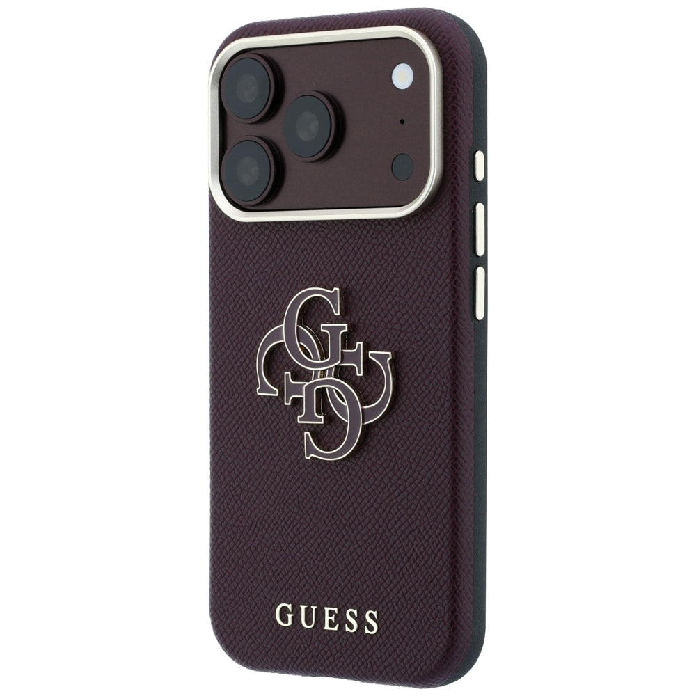 Hülle für Apple iPhone 18 Pro / 17 Pro, Guess, genarbtes großes Harzlogo, Weinrot