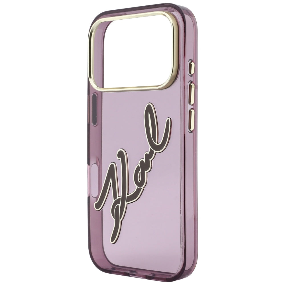 Hülle für Apple iPhone 18 Pro / 17 Pro, Karl Lagerfeld, IML Big Signature Resin Logo und Metallrahmen, Weinrot