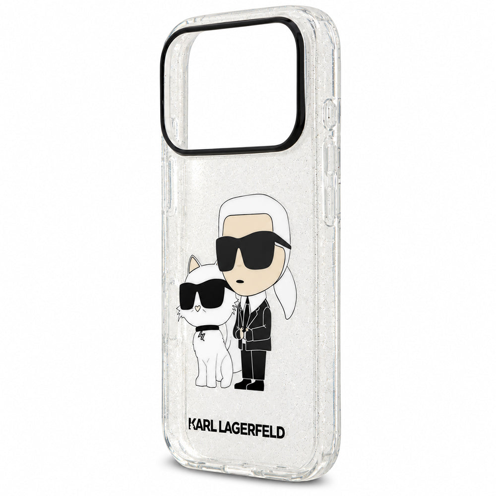 Hülle für Apple iPhone 18 Pro / 17 Pro, Karl Lagerfeld, IML Glitter Karl and Choupette NFT, transparent