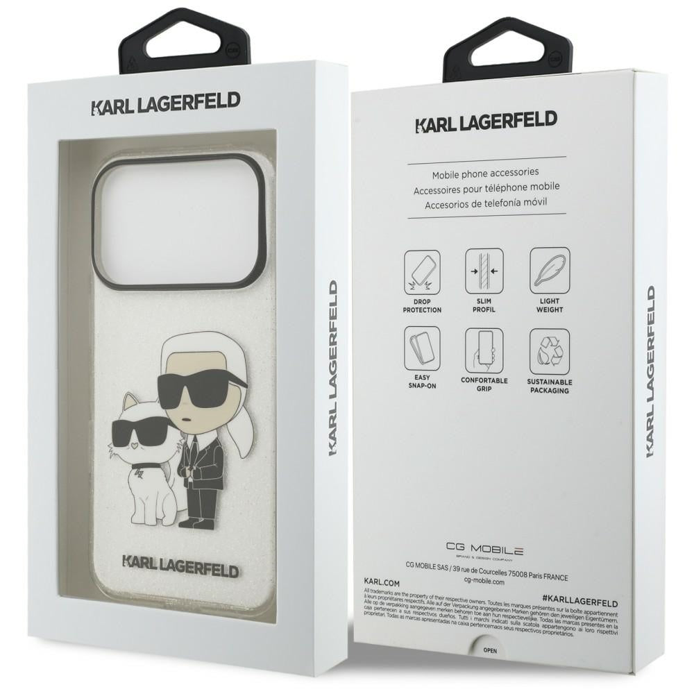 Hülle für Apple iPhone 18 Pro / 17 Pro, Karl Lagerfeld, IML Glitter Karl and Choupette NFT, transparent