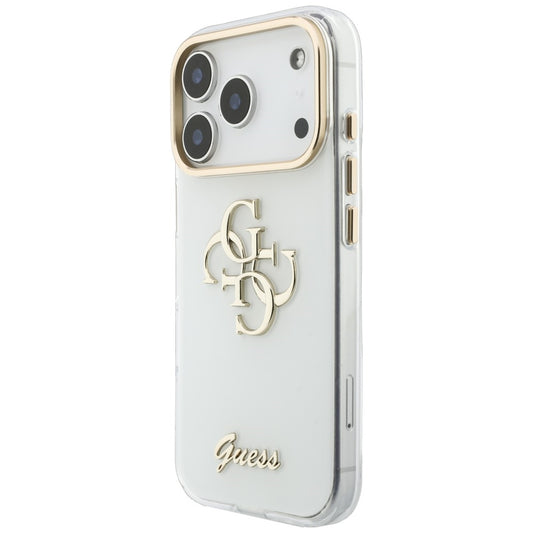 Hülle für Apple iPhone 18 Pro, Guess, IML 4G Metal Script, Weiß