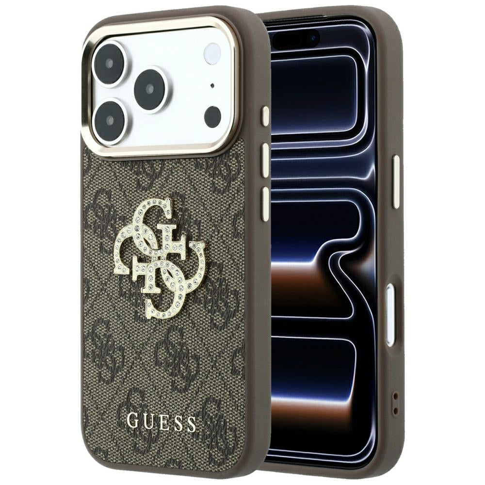Hülle für Apple iPhone 18 Pro Max / 17 Pro Max, Guess, 4G Big Strass Logo, Braun