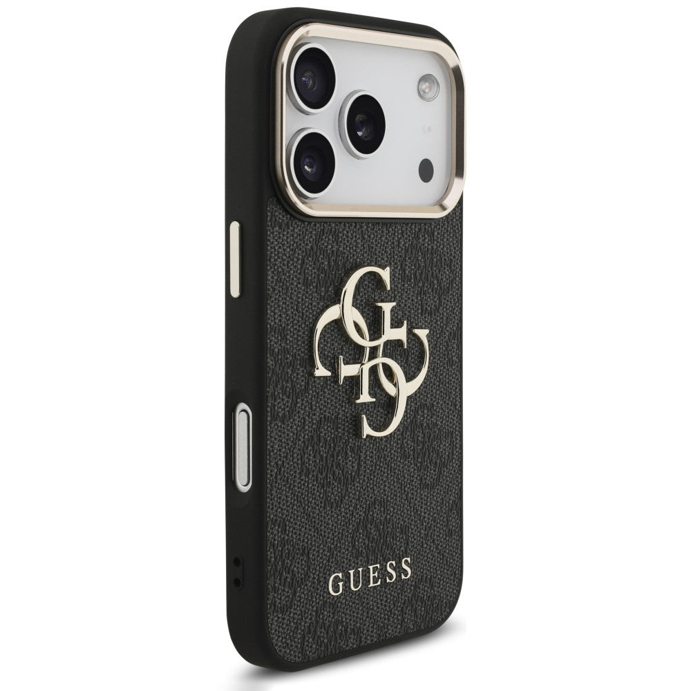 Hülle für Apple iPhone 18 Pro Max / 17 Pro Max, Guess, 4G Classic Logo mit Riemen, Schwarz Gold