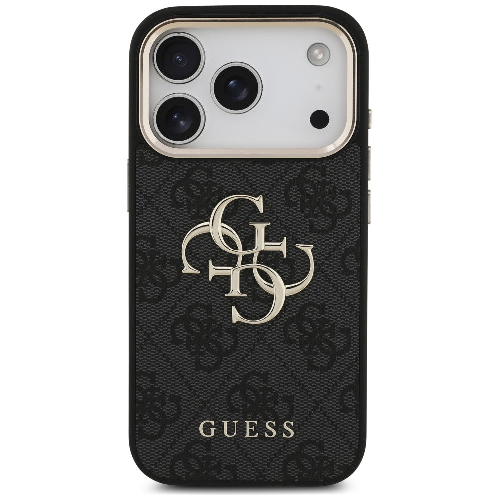 Hülle für Apple iPhone 18 Pro Max / 17 Pro Max, Guess, 4G Classic Logo mit Riemen, Schwarz Gold