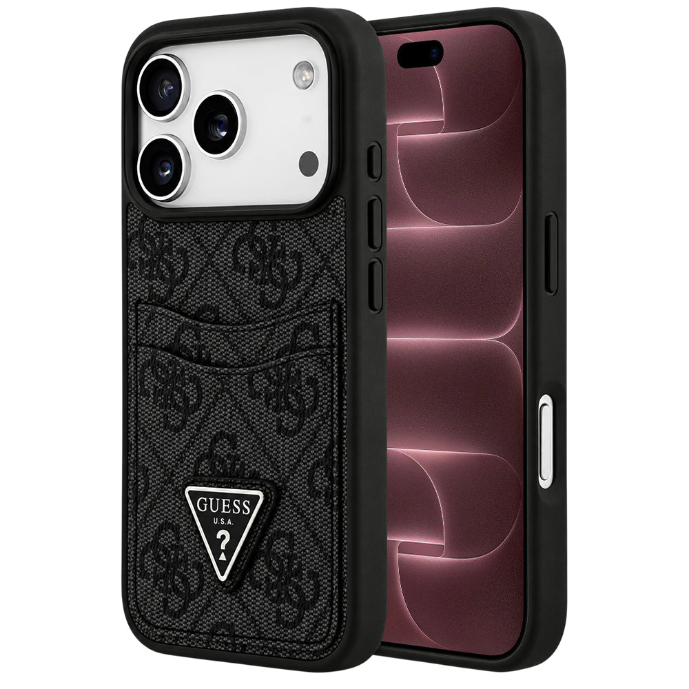 Hülle für Apple iPhone 18 Pro Max / 17 Pro Max, Guess, 4G Double Card Triangle, Schwarz