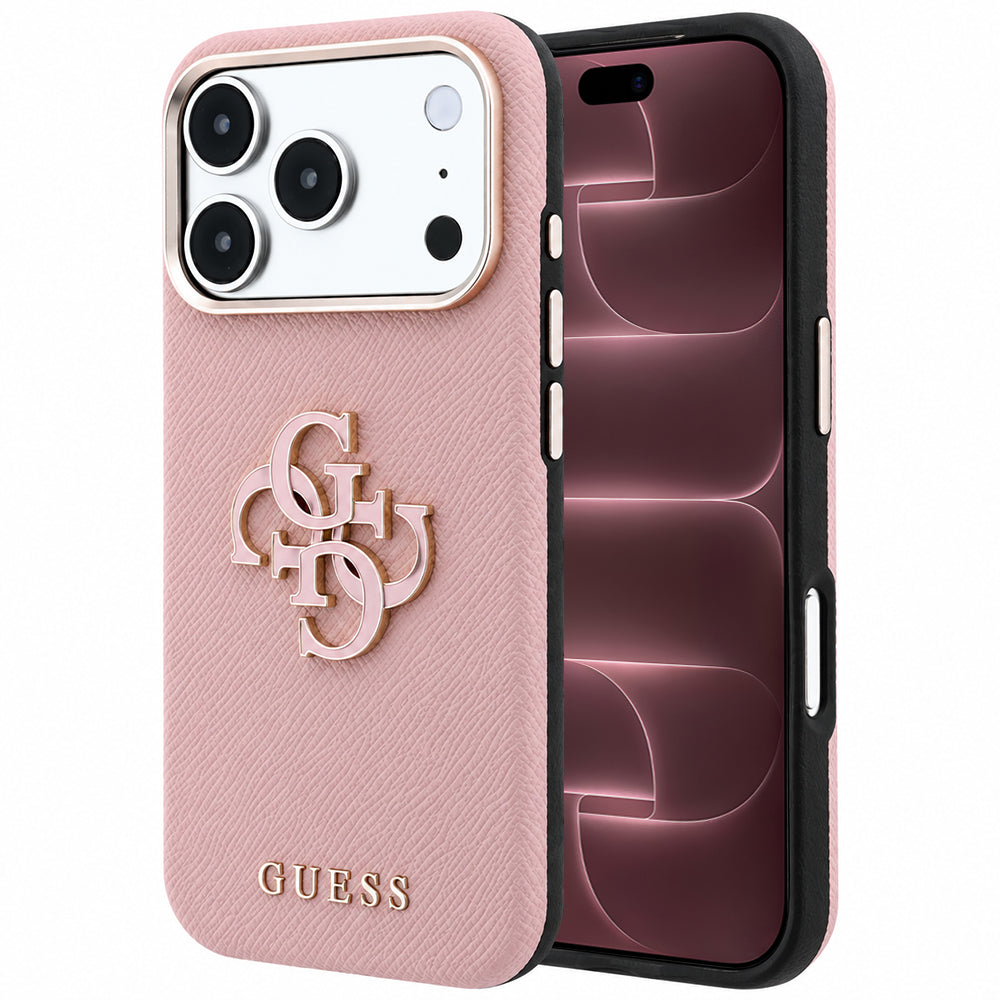 Hülle für Apple iPhone 18 Pro Max / 17 Pro Max, Guess, Geprägtes großes Harzlogo, Rosa