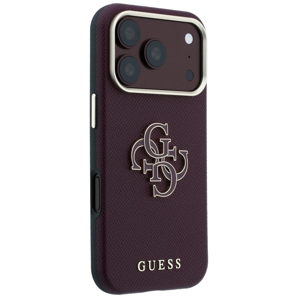 Hülle für Apple iPhone 18 Pro Max / 17 Pro Max, Guess, Genarbtes großes Harzlogo, Weinrot