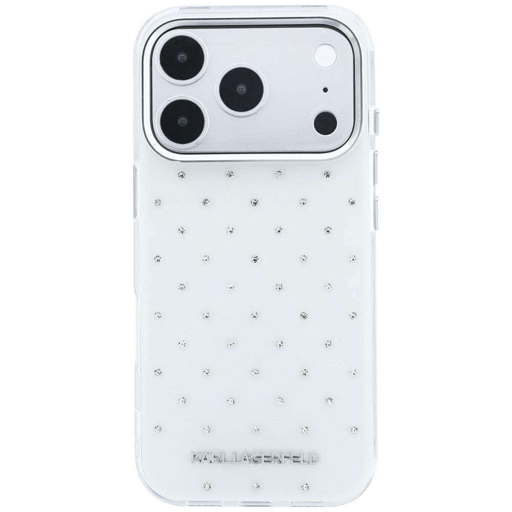 Hülle für Apple iPhone 18 Pro Max / 17 Pro Max, Karl Lagerfeld, IML Strasssteine und galvanisiertes Logo, Weiß