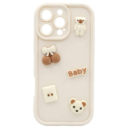 Hülle für Apple iPhone 16 Pro, OEM, Ultra Trendy 3D Bear, Beige