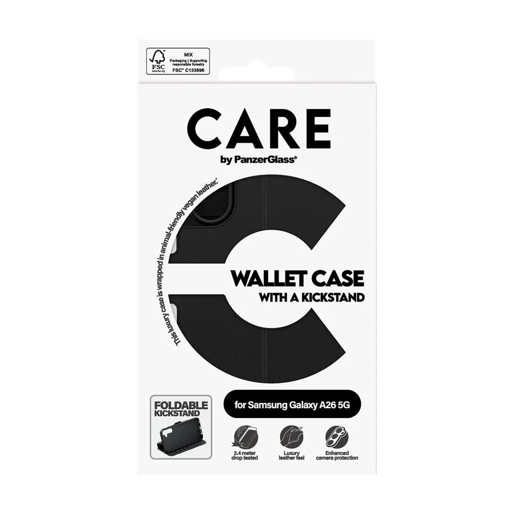 Hülle für Samsung Galaxy A26 A266, PanzerGlass, Care Feature Kickstand Wallet, Schwarz