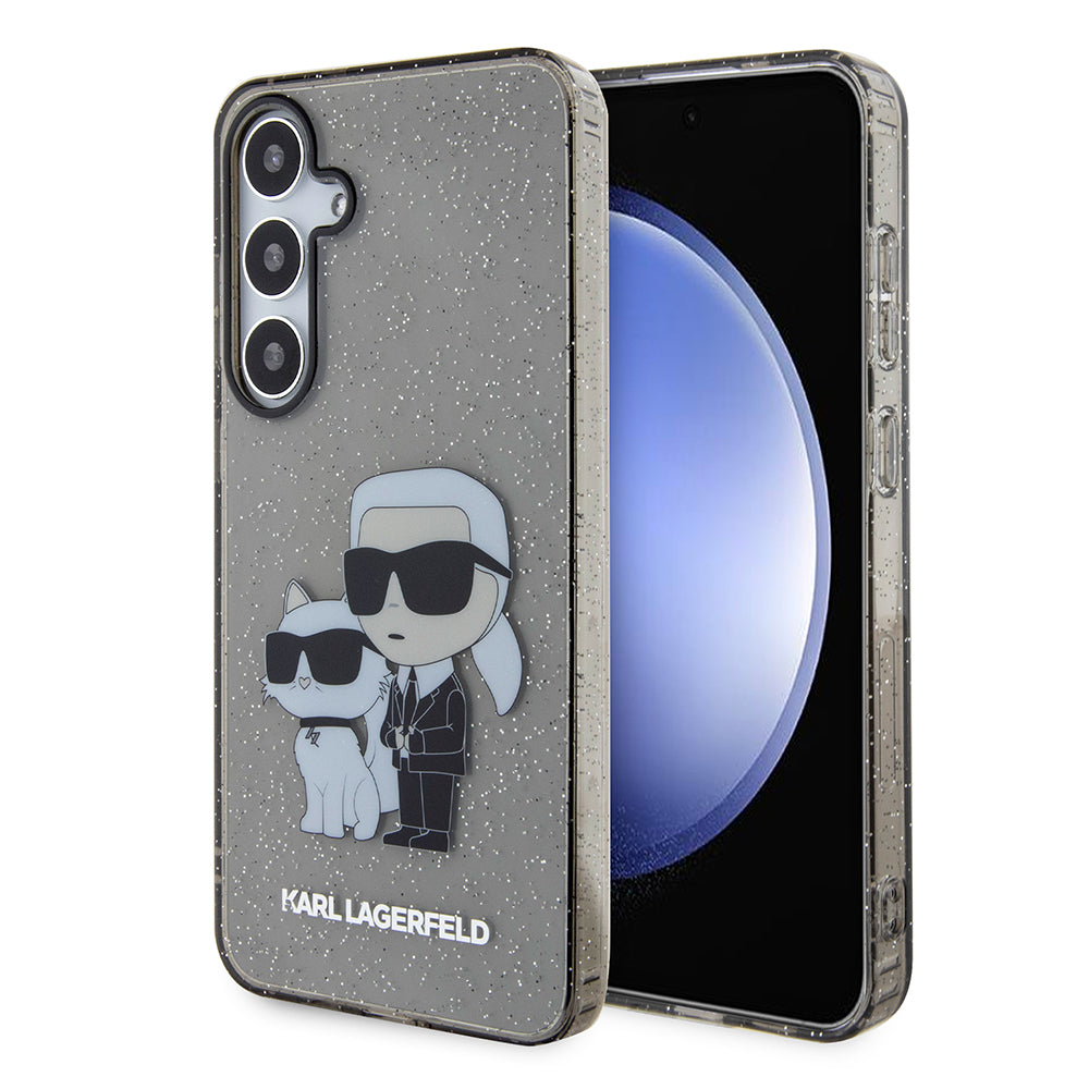 Hülle für Samsung Galaxy S24+ S926, Karl Lagerfeld, Glitter Karl & Choupette, Blau