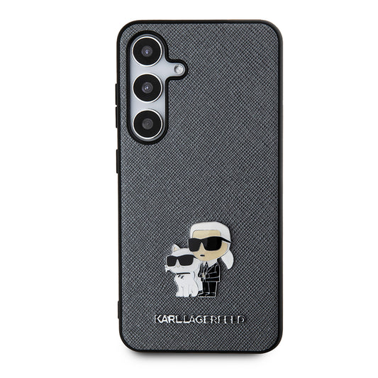 Hülle für Samsung Galaxy S24 S921, Karl Lagerfeld, Saffiano Karl & Choupette Metal, Grau