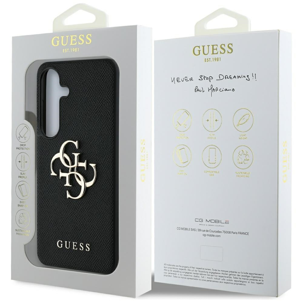 Case for Samsung Galaxy S25+ S936, Guess, 4G Grained Big and Classic Logo, Black