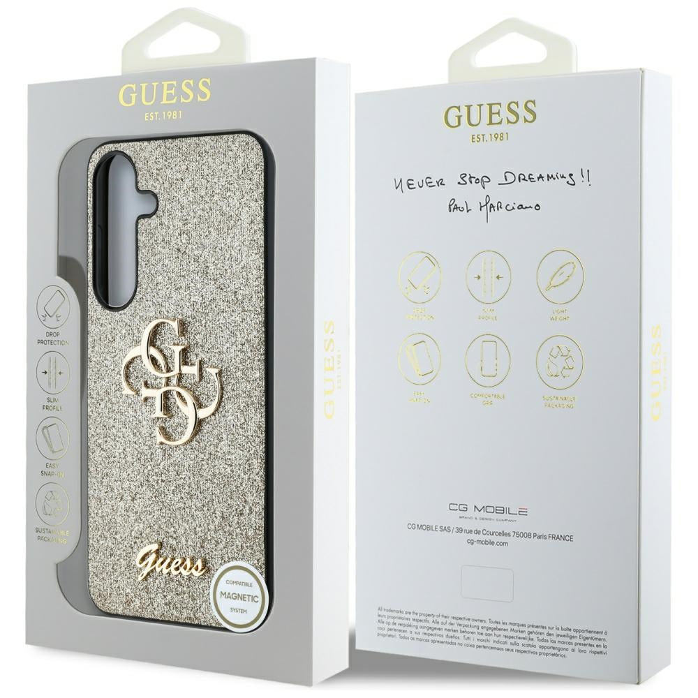 Hülle für Samsung Galaxy S25+ S936, Guess, Glitter Big 4G Script, Gold
