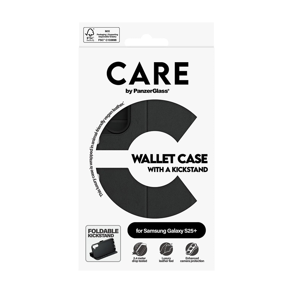 Hülle für Samsung Galaxy S25+ S936, PanzerGlass, Care Feature Kickstand Wallet, Schwarz