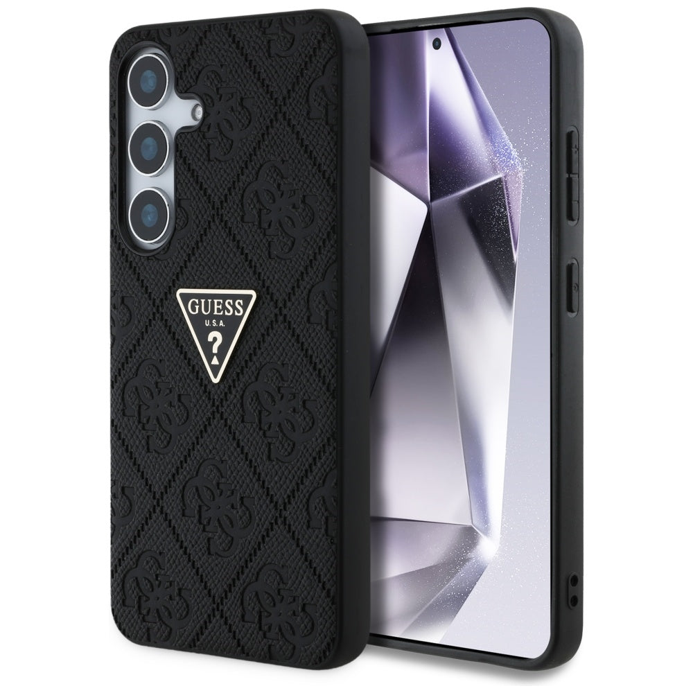 Hülle für Samsung Galaxy S25 S931, Guess, Grained Hot Stamp 4G Triangle, Schwarz